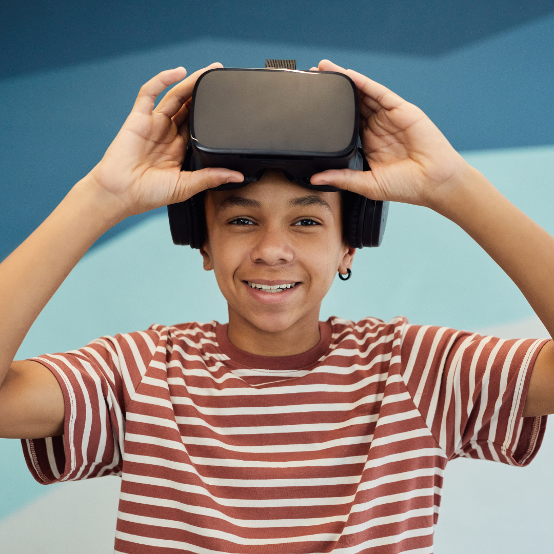 Homeschool family learning together with VR technology